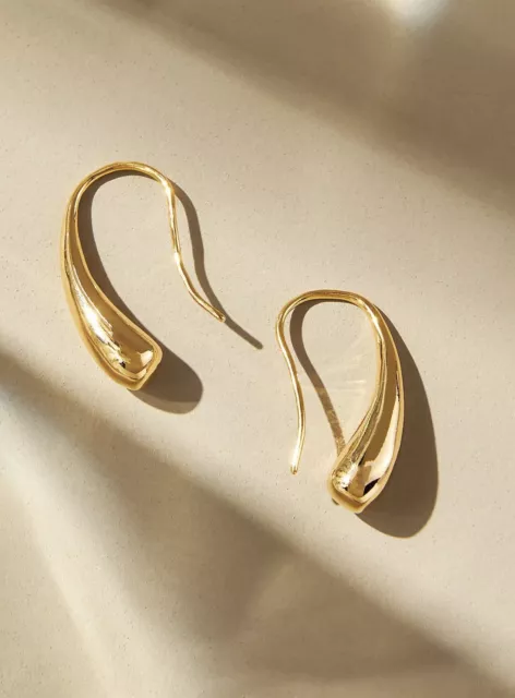 Anthropologie Tear Drop Hoop Earrings Gold Color