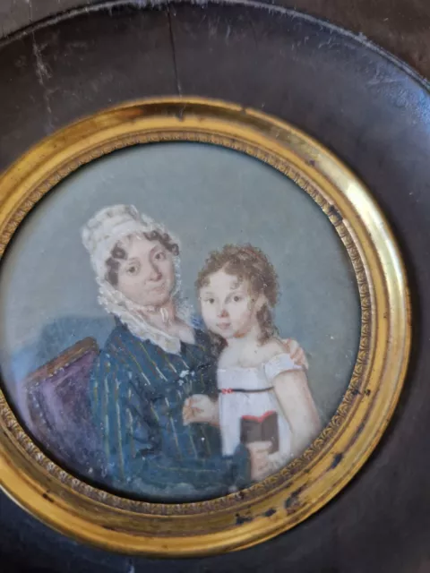 peinture miniature ancienne Époque Restauration Mere Et Sa Fille N 5