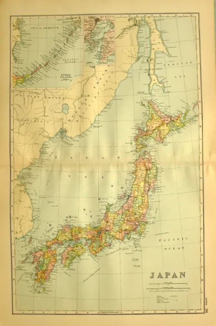 1894 Map Japan Sikok Hondo Tokyo Yezo Nagasaki Kiusiu Kioto Kyoto