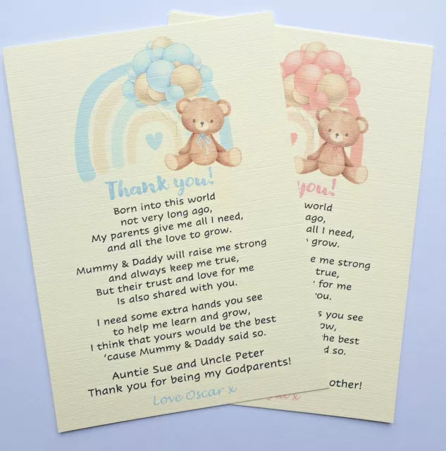 Personalised Thank you for being my Godparent / Godmother/ Godfather Teddy card