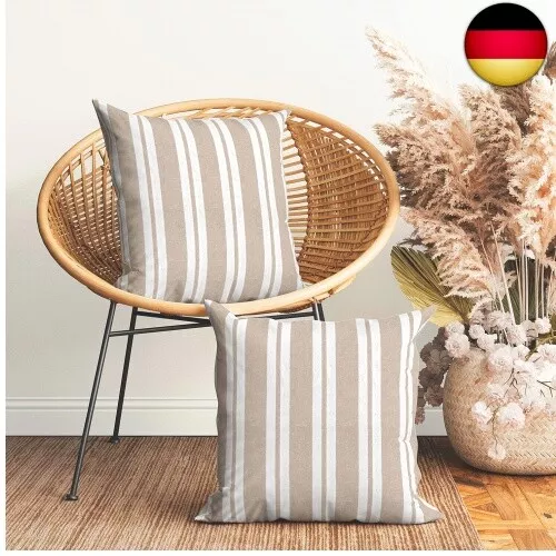 Encasa Homes Kissenbezüge 2 Stück (50 x 50 cm) - Franca Beige Stripes - Weiche B