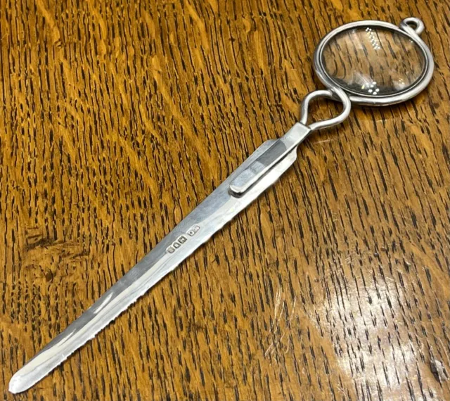 Sterling silver letter opener - bookmark - magnifying glass London 1902