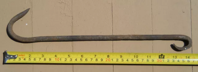 Vintage Amish Hand Forged Wrought Iron 14" Hook Hearth Hanging Butcher Cast Iron