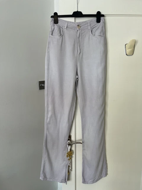 ZARA WOMEN'S GRAY Flared Pants EU 38 M Wide Leg High Waist Belted