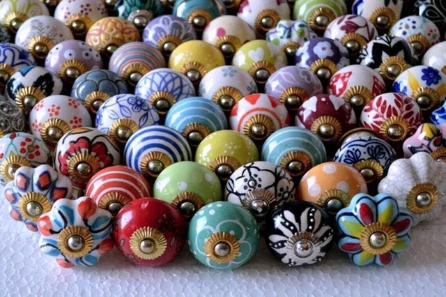 LOT of 30 Pcs Ceramic Closet Wardrobes Handles Cabinet MULTI COLOR Drawer Knobs