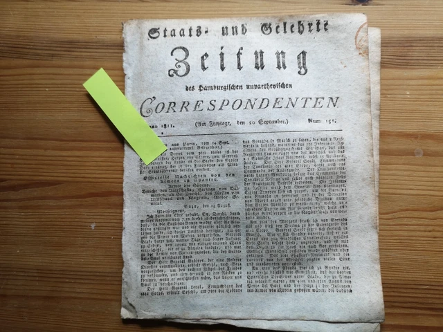 1811 Zeitung Hamburg 151 Krieg in Spanien Quesada Baza Gefechte