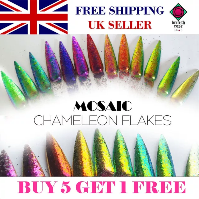 Premium Mosaic Chameleon Flakes Aurora Chrome Mirror Gel Polish Nail Powder Uk