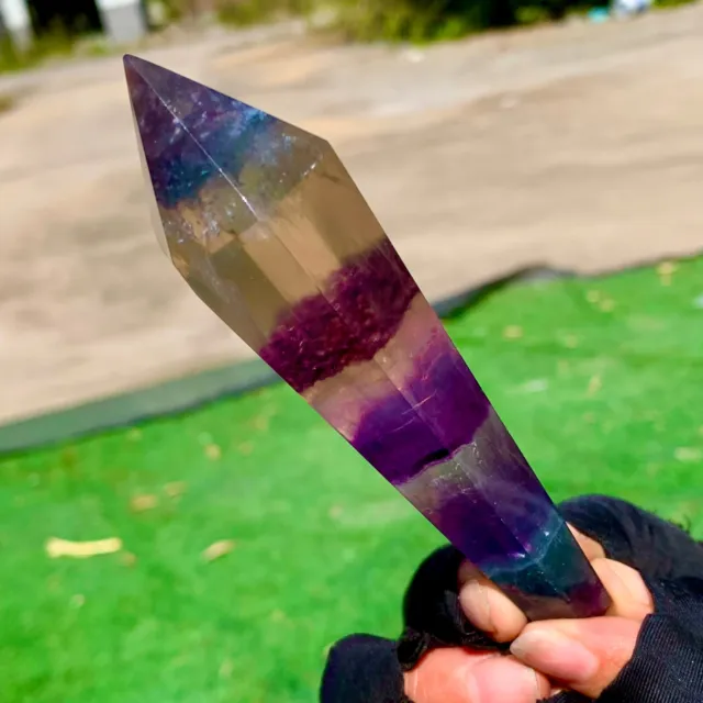 149G Natural rainbow fluorite scepter Quartz Crystal Single-End Terminated Wand