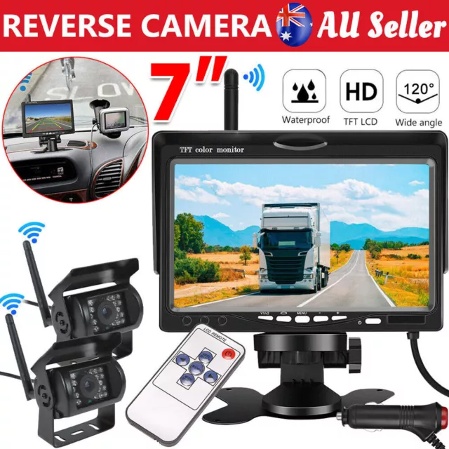 7" Wireless Rear View Kit HD LCD Monitor+Reverse Camera For Truck Caravan RV VAN