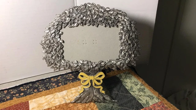 Vintage Photo Frame Tree Dimensional Leaves Yellow Enamel Ribbon Pic Sz 5"X3.5"