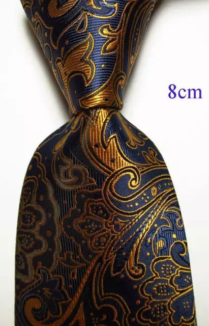 New Classic Paisley Dark Blue Gold JACQUARD WOVEN Silk Men's Tie Necktie