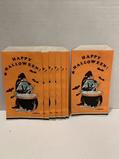 Vintage Amscan Witch and Cauldron Halloween Treat Bags New Set of 11 Paper