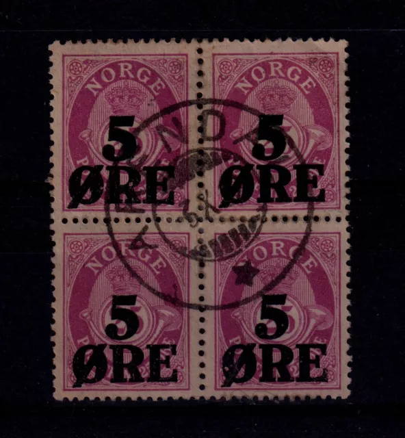 Norway 1922 5 Øre On 25 Øre Lilac Block Stamps, Mi #104a. Used. lot-838