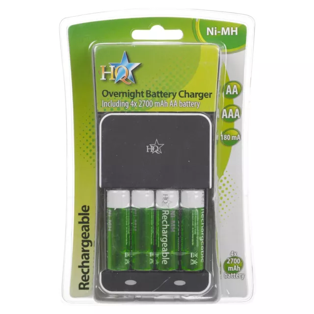 HQ AA Or AAA Battery Charger 2700 Mah Rechargeable Batteries Included High Power