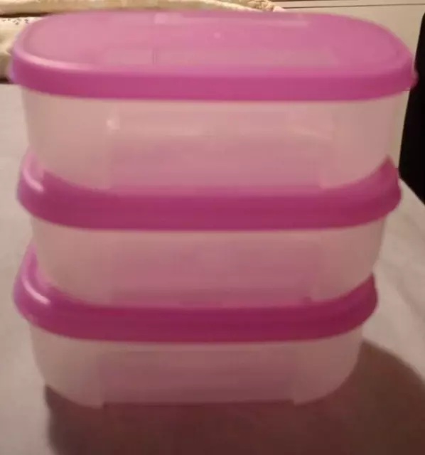 Tupperware Freezer Mate Opaque Containers # 4160 + Purple Lids, Set of 3, NEW