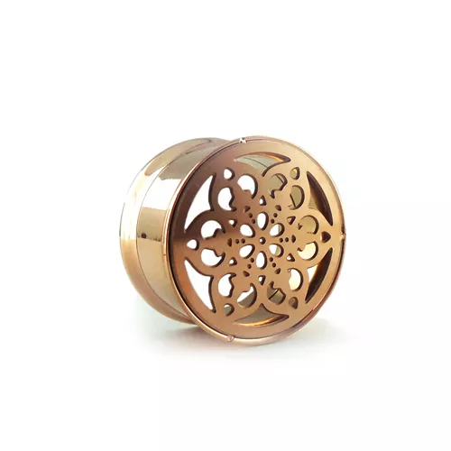 Ornament Flesh Tunnel Ohr Piercing Schraub Plug Blume Rose Gold Schwarz Silber