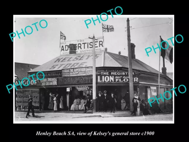 OLD LARGE HISTORIC PHOTO OF HENLEY BEACH SA VIEW OF KELSEYS GENERAL STORE c1900