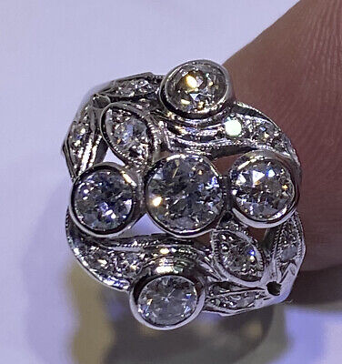 Vintage Art Deco Old Mine cut diamond in 14k White Gold 2 ctw Diamond Ring
