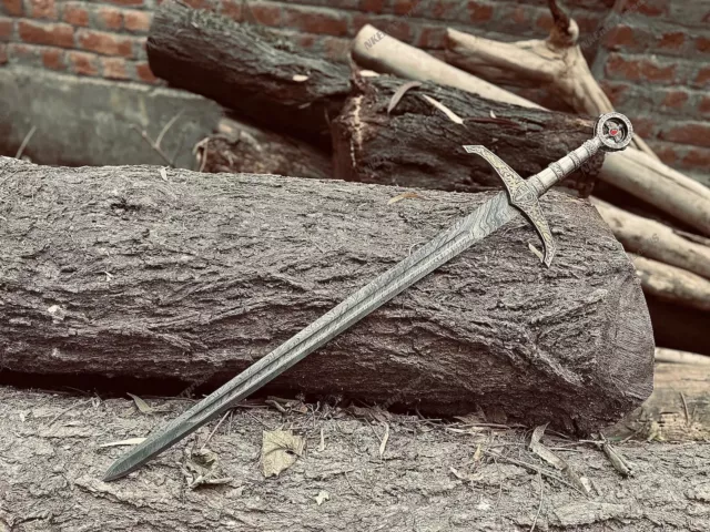 Handmade Damascus Steel Knight Templar Sword/Medieval Sword With Sheath