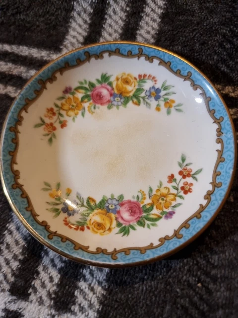 Crown Staffordshire Fine Bone China Floral Dish Plate Saucer Blue Floral 9cm