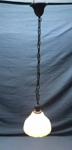 Victorian Hanging Ceiling Light Fixture 8" Scalloped Milk Glass Shade 505-23B