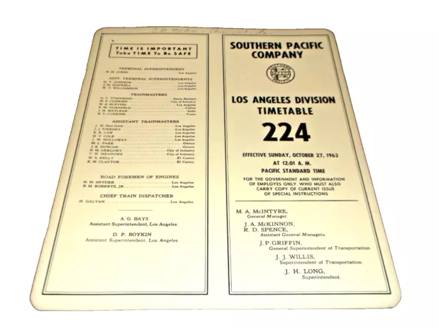 1963 Southern Pacific Los Angeles Division Employee Timetable #224