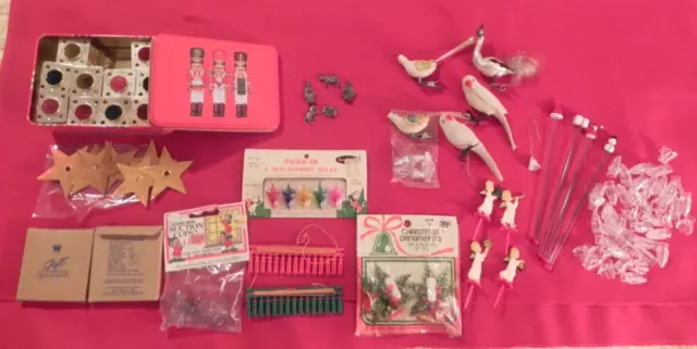 VTG Assorted Christmas Junk Drawer Holiday Lot Bird Ornaments Much More