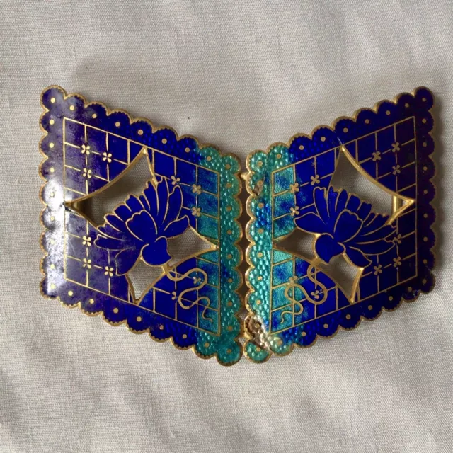 Antique Art Deco Blue Cloisonné Enamelled Floral Belt Buckle