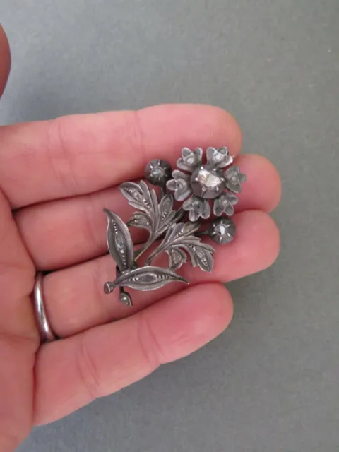 Antique Victorian Rose Diamond Silver Gold Brooch