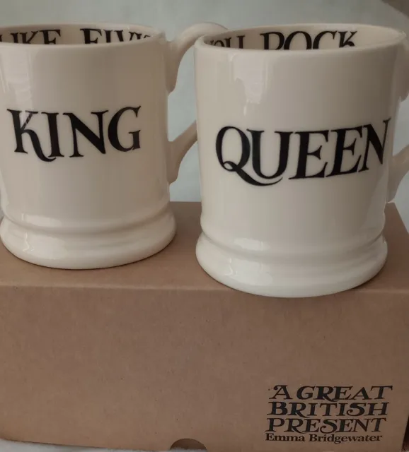 Mug Emma Bridgewater Pair Lge 1/2 Pint King Queen Coffee Tea Wedding Gift Couple