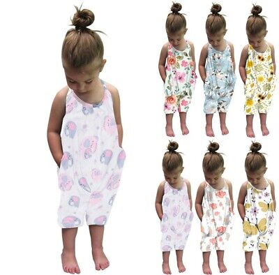 US Toddler Kids Baby Girls Summer Romper Flower Jumpsuit Harem Pants Outfits