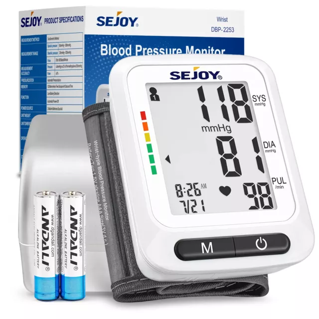 SEJOY Digital Blood Pressure Monitor Wrist Cuff BP Automatic Heart Rate Measurer