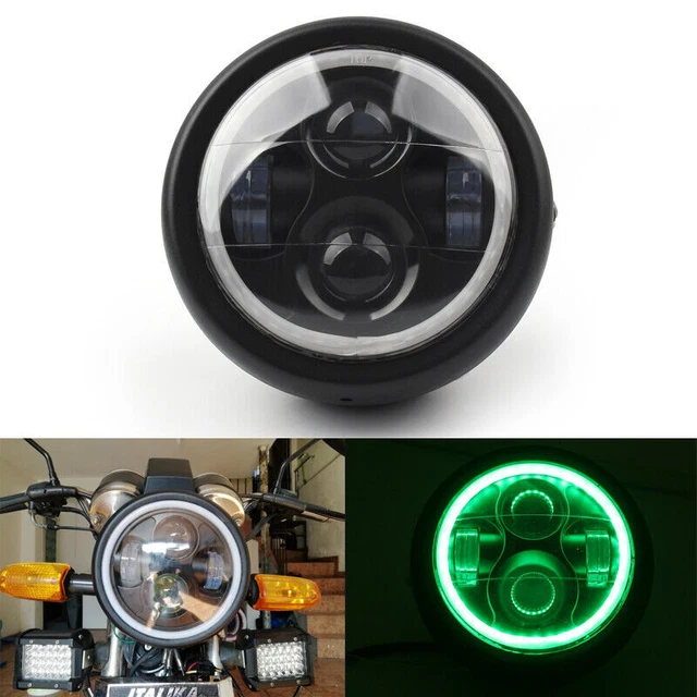 6.5" Round LED Hi-Lo Headlight Green Halo Ring Fits Chopper Bobber Custom SG