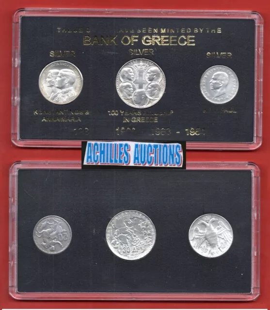 20 & 30 Drachmai 1960-1964 XF Greek Kings 1863-1973, 3 Silver Coins BANK GREECE