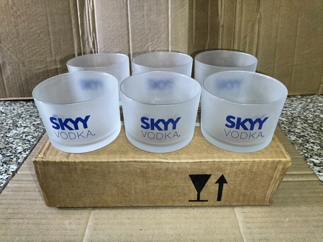 Set Completo Pubblicitario 6 Porta Candele in Vetro Skyy Vodka Mai Utilizzate