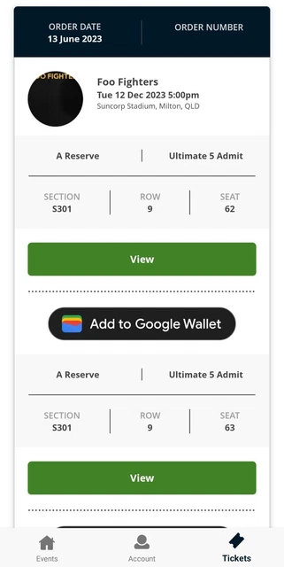 2 x Foo Fighters Tickets in A Reserve Seating at Suncorp Stadium Brisbane 12 Dec