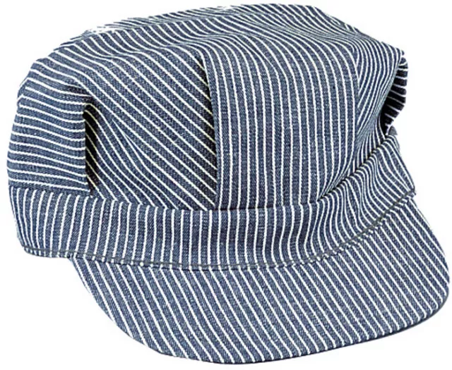 Train Conductor Hat Striped Engineer Cap Blue Hickory Stripe Railroad Military