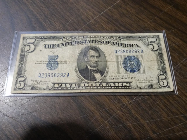 1934-C Silver Certificate Five Dollar Bill - Q23908292A