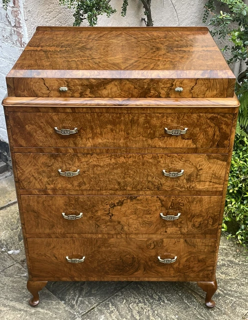 Superb  Rare Large Walnut Art Deco Chest Of Drawers  Amazing Veneers We Deliver