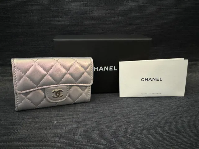 Chanel 21K Light BLUE Iridescent FLAP Card Holder / Case Wallet NEW AUTHENTIC CC