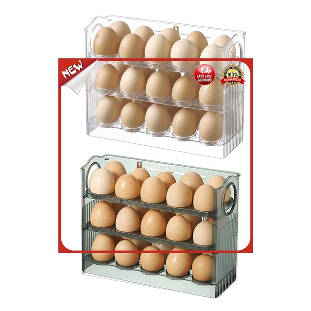 es Egg Holder for Refrigerator 3-Layer Flip Fridge Door Egg Storage Space Saver