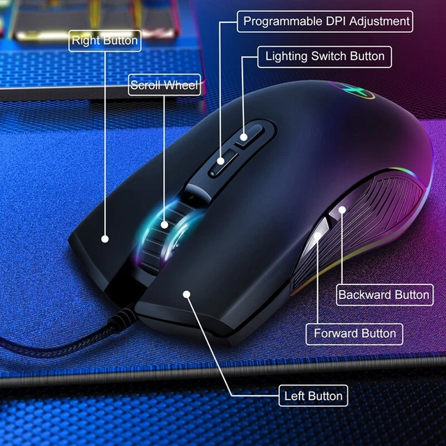 USB C MOUSE Type C Ergonomic Wired Mouse RGB Gaming Mouse Optical Mouse ...