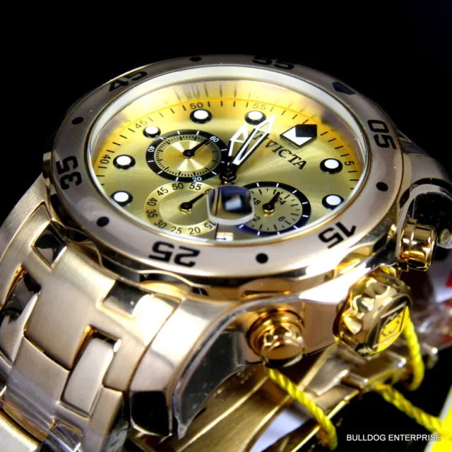 Men's Invicta Pro Diver Scuba 18kt Gold Plated Steel Chronograph 48mm Watch New