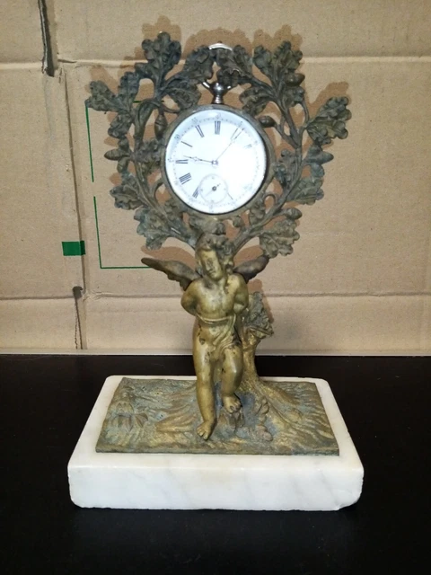 Porte-montre à Gousset Ancien En Bois Décoré De Trèfles - Objet D'art Populaire D'occasion