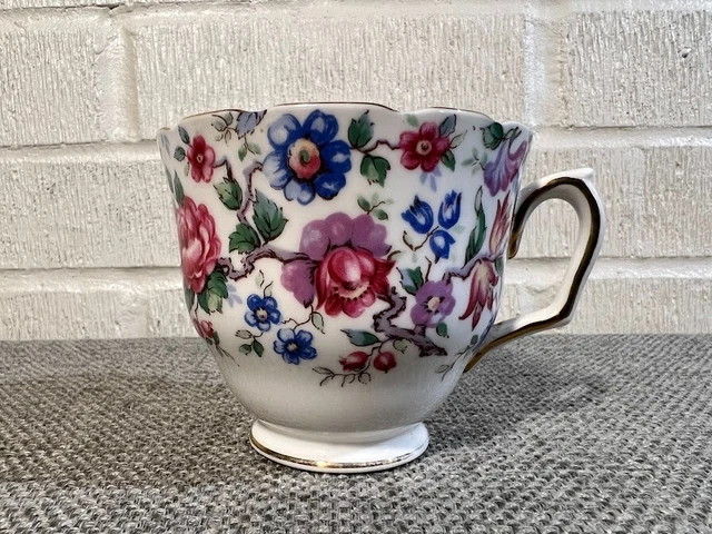 Chintz Tea Cup Springtime Crown Staffordshire Bone China England Floral Footed