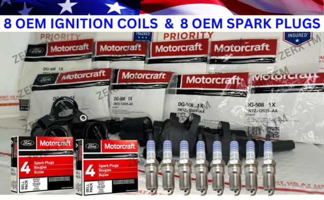 8Set OEM Motorcraft Ignition Coil DG508 &Spark Plug SP479 Ford F150 4.6 5.4L