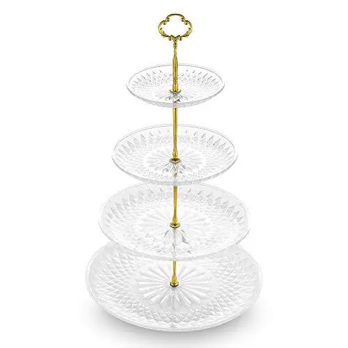 3/4-Tier Cupcake Stand with Crystal-Clear Plastic Plates and Metal