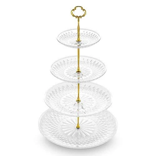 3/4-Tier Cupcake Stand with Crystal-Clear Plastic Plates and Metal