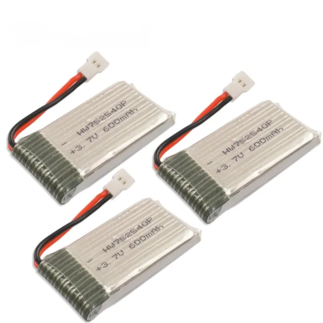 3x Batería Lipo 1s 3,7V 600mAh 20C para Syma X5 UFO Zángano Cuadro Cóptero