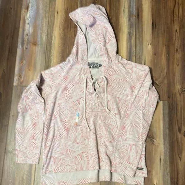Volcom Womens Pink Drawstring Hood Front Pocket Printed Pattern Hoodie Size Lg